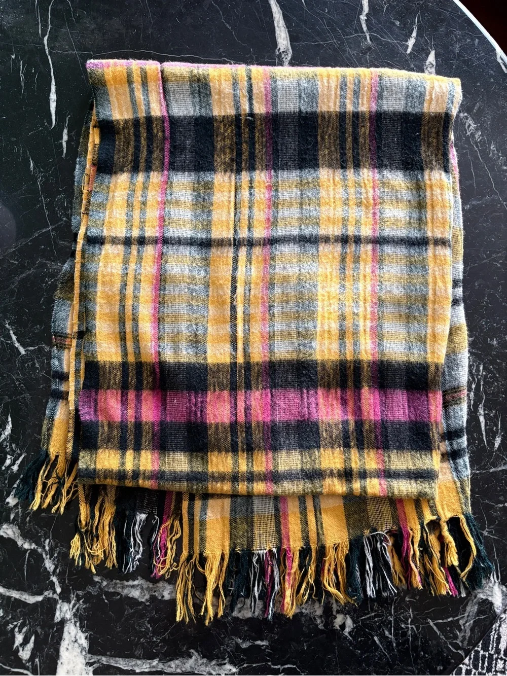 Zara Plaid Yellow, Pink & Black Blanket Scarf